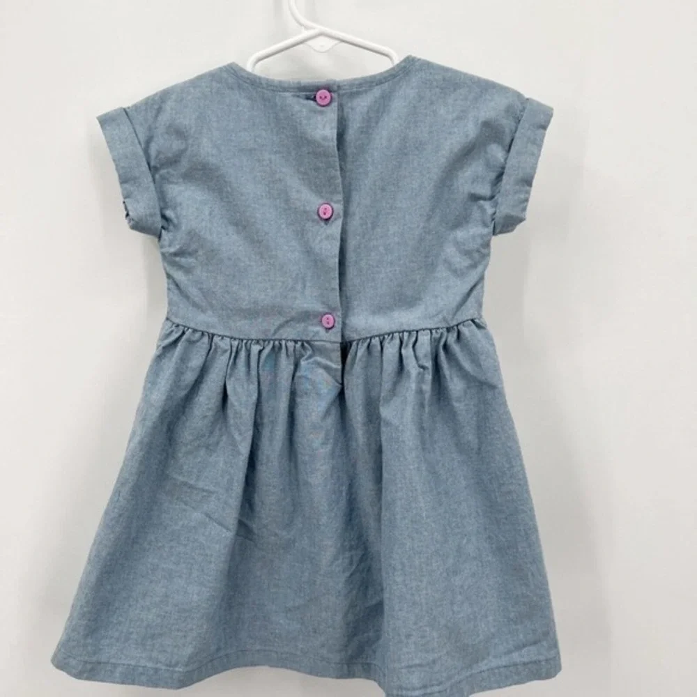 Gymboree Rainbow Pocket Chambray Denim Dress Button Back EUC